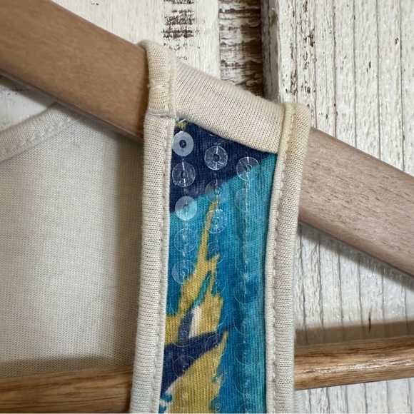 Apt. 9‎ Sequin Tank Top Peacock Feather Print Women’s Size Large Cream Whimsical - Picture 3 of 9